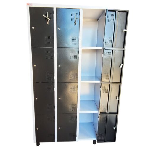 Armário Guarda Volumes 12 Portas 191x90x42 cm Cinza Porta Preta