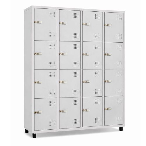 "Roupeiro de aço industrial 16 portas da Schier Móveis, ideal para vestiários, com compartimentos individuais, estrutura resistente e design funcional."