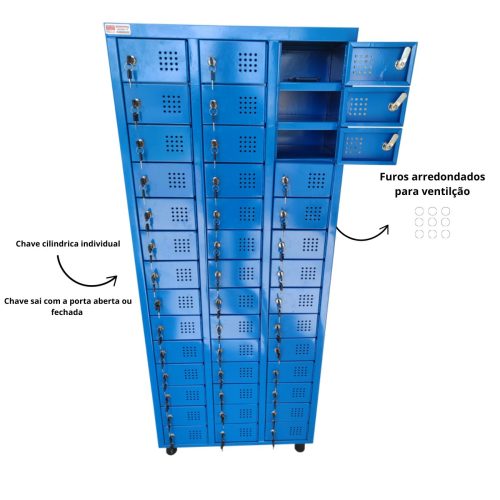 Armário para celular 42 portas com chave - Azul